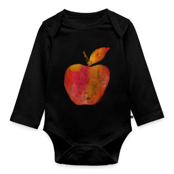 Red Apple Painted Watercolor Art Watercolor Red - Organic Longsleeve Baby Bodysuit - black - Front