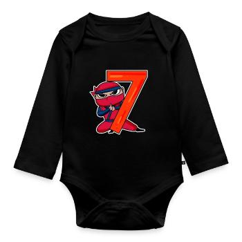 Son 7 years old Ninja - Organic Longsleeve Baby Bodysuit - black - Front