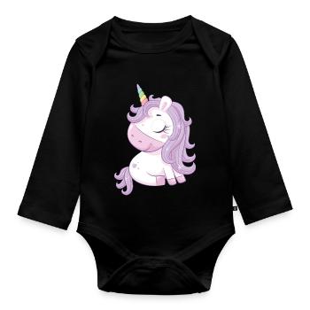einhorn lila - Baby Bio-Langarm-Body - Schwarz - Vorne