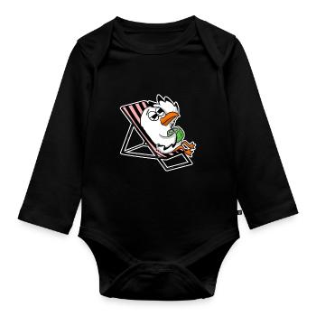 Seagull on the beach - Organic Longsleeve Baby Bodysuit - black - Front