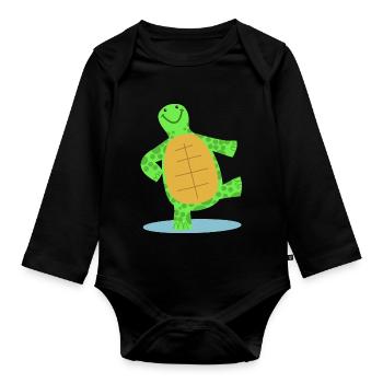 Hand gezeichnete tanzende Schildkröte - Baby Bio-Langarm-Body - Schwarz - Vorne