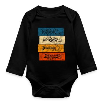 Fishing Fishing Fishing Fishing Fisherman Fish Retro - Organic Longsleeve Baby Bodysuit - black - Front