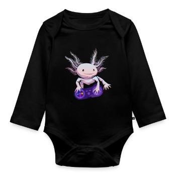 Gamer Axolotl Zocker Gaming - Baby Bio-Langarm-Body - Schwarz - Vorne