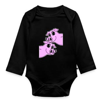 Schwein Schweine - Baby Bio-Langarm-Body - Schwarz - Vorne