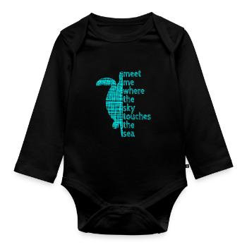 Turtle Slogan meet me Schildkröte Spruch Ozean - Baby Bio-Langarm-Body - Schwarz - Vorne