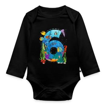 6ème anniversaire Jeune poisson de mer 6 ans - Body Bébé bio manches longues - noir - Devant