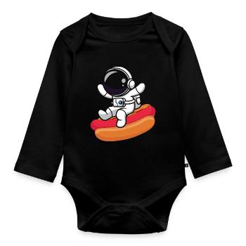 Hot Dog Fast Food Astronaute Astronomie - Body Bébé bio manches longues - noir - Devant