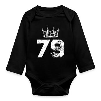 79 Zahl Krone - Baby Bio-Langarm-Body - Schwarz - Vorne