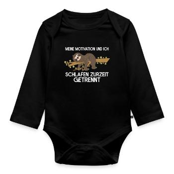 Sloth Faulenzer Süßes Faultier Geschenk - Baby Bio-Langarm-Body - Schwarz - Vorne