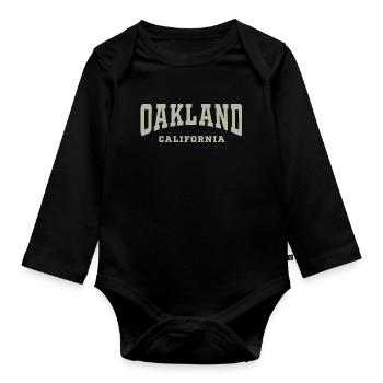 Oakland California Typography Tee - Organic Longsleeve Baby Bodysuit - black - Front