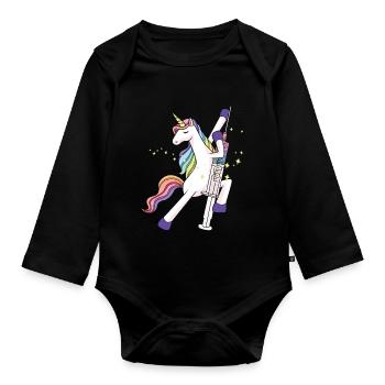 Einhorn mit Glitzer Spritze Impfung Kind Baby Arzt - Baby Bio-Langarm-Body - Schwarz - Vorne