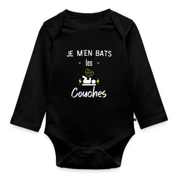 Je M'en Bats Les Couches - Body Bébé bio manches longues - noir - Devant