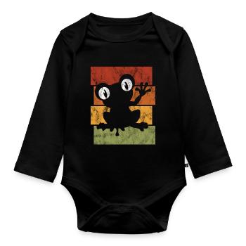 Frosch Frösche Geschenk für Kinder Lustig Witzig - Baby Bio-Langarm-Body - Schwarz - Vorne