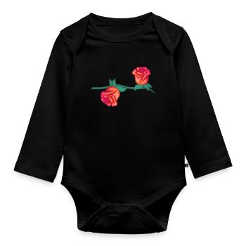 Plantes rouges ligne fleur rose branche naturelle - Body Bébé bio manches longues - noir - Devant
