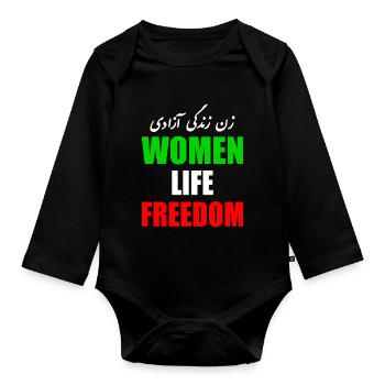 Women life freedom - Baby Bio-Langarm-Body - Schwarz - Vorne
