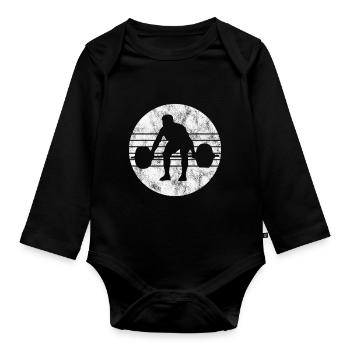 Bodybuilding Bodybuilder GYM Fitnessstudio Retro - Baby Bio-Langarm-Body - Schwarz - Vorne