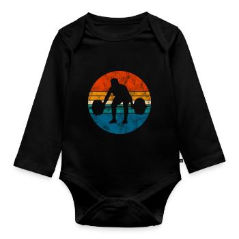 Bodybuilding Bodybuilder GYM Fitnessstudio Retro - Baby Bio-Langarm-Body - Schwarz - Vorne