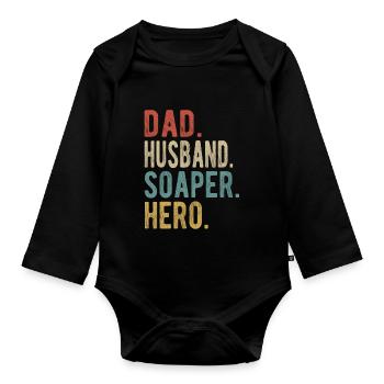 Soaper Papa Husband Hero - Organic Longsleeve Baby Bodysuit - black - Front