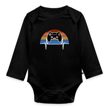 Spielkonsole Gamer Heartbeat - Baby Bio-Langarm-Body - Schwarz - Vorne
