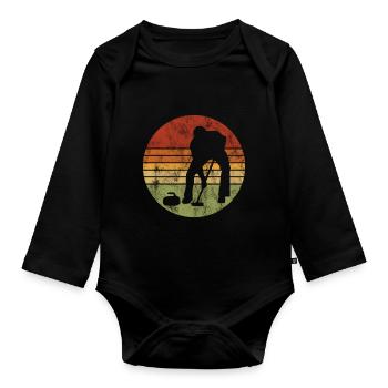 Curling sur glace Curling Retro Cadeau - Body Bébé bio manches longues - noir - Devant