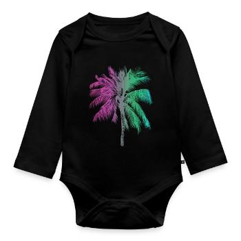 Tropischer Regenbogen Palmen Strand Sonne - Baby Bio-Langarm-Body - Schwarz - Vorne