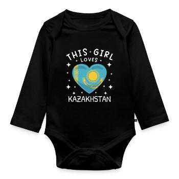 Kazakhstan Flag Kazakhstan Flag Kazakhstan - Organic Longsleeve Baby Bodysuit - black - Front