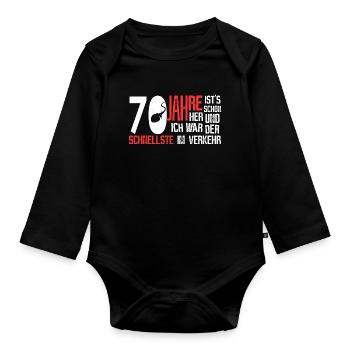 70. Geburtstag - der schnellste - Baby Bio-Langarm-Body - Schwarz - Vorne