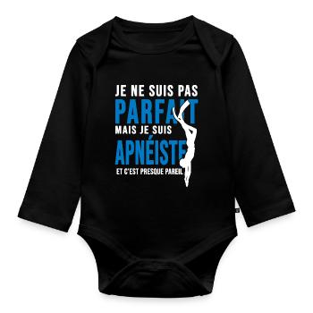 Apnée parfait apnéiste sport plongée plongeur - Body Bébé bio manches longues - noir - Devant