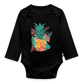 Tropische Fiesta: Ananas-Party! - Baby Bio-Langarm-Body - Schwarz - Vorne