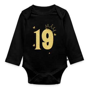 Goldene Krone zum 19-jährigen Jubiläum - Baby Bio-Langarm-Body - Schwarz - Vorne