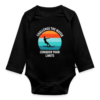Water skis, water skis, water skiers - Organic Longsleeve Baby Bodysuit - black - Front
