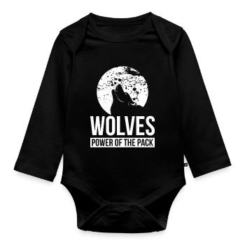 LE POUVOIR DES LOUPS DE LA MEUTE | CADEAU DE L’AMOUREUX DU LOUP - Body Bébé bio manches longues - noir - Devant