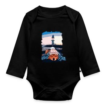 Hund am Leuchtturm Herbst - Baby Bio-Langarm-Body - Schwarz - Vorne