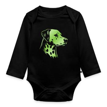 Dalmatian, dog head, drawing green - Organic Longsleeve Baby Bodysuit - black - Front