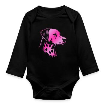 Dalmatian, dog head, drawing pink - Organic Longsleeve Baby Bodysuit - black - Front