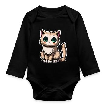 cute cat - Organic Longsleeve Baby Bodysuit - black - Front