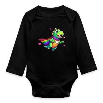 Superhero Dino - Organic Longsleeve Baby Bodysuit - black - Front
