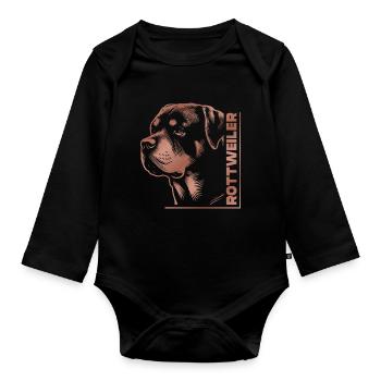 Tête de dessin ROTTWEILER or rose - Body Bébé bio manches longues - noir - Devant