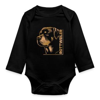 ROTTWEILER drawing head gold - Organic Longsleeve Baby Bodysuit - black - Front