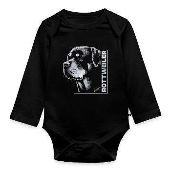 ROTTWEILER drawing head silver - Organic Longsleeve Baby Bodysuit - black - Front