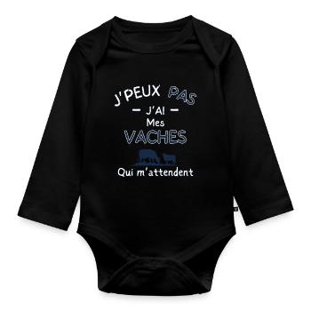 I can't, I've got my cows waiting for me - Organic Longsleeve Baby Bodysuit - black - Front