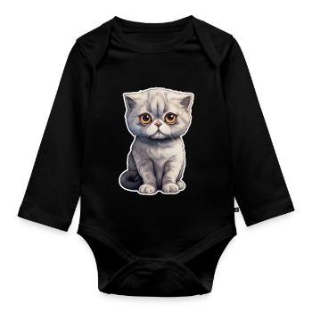 Scottish Fold Katze - Baby Bio-Langarm-Body - Schwarz - Vorne