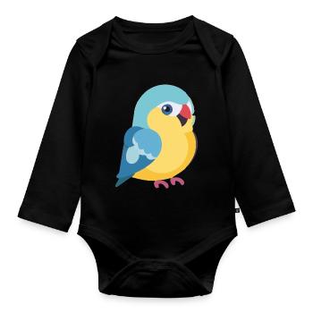 Wellensittich bunt auf Ast - Baby Bio-Langarm-Body - Schwarz - Vorne
