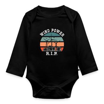 Wind Power RIP, No to Wind Energy - Organic Longsleeve Baby Bodysuit - black - Front
