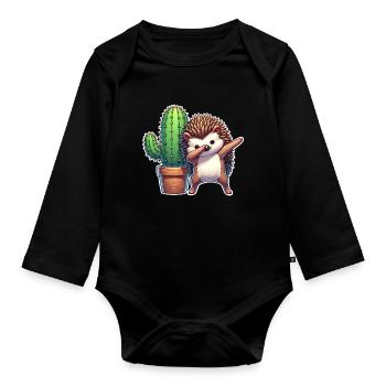 Cactus hérisson - Body Bébé bio manches longues - noir - Devant