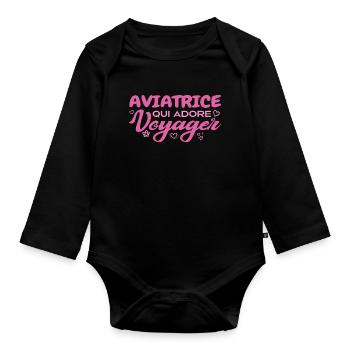 Globetrotting aviator with a passion for travel - Organic Longsleeve Baby Bodysuit - black - Front