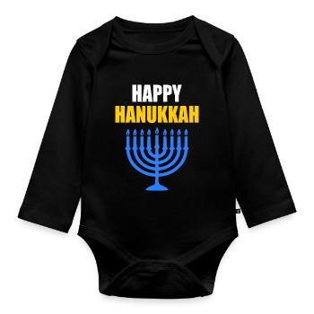 HAPPY HANUKKAH - Baby Bio-Langarm-Body - Schwarz - Vorne