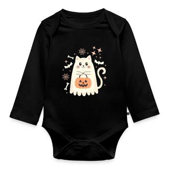 Chat fantôme d’Halloween - Body Bébé bio manches longues - noir - Devant