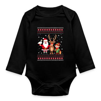Ugly Christmas Santa Dabbing Elf Rentier - Baby Bio-Langarm-Body - Schwarz - Vorne