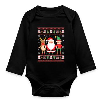 Ugly Christmas - Dabbing Santa Rentier Elf - Baby Bio-Langarm-Body - Schwarz - Vorne